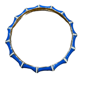 Blue Enamel Bamboo Style Bangle Bracelet Gold Tone NWOT